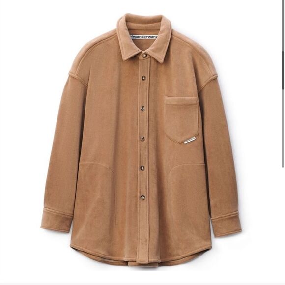 Alexander wang women’s small mid length fleece shacket teddy brown flag tag - Picture 14 of 14